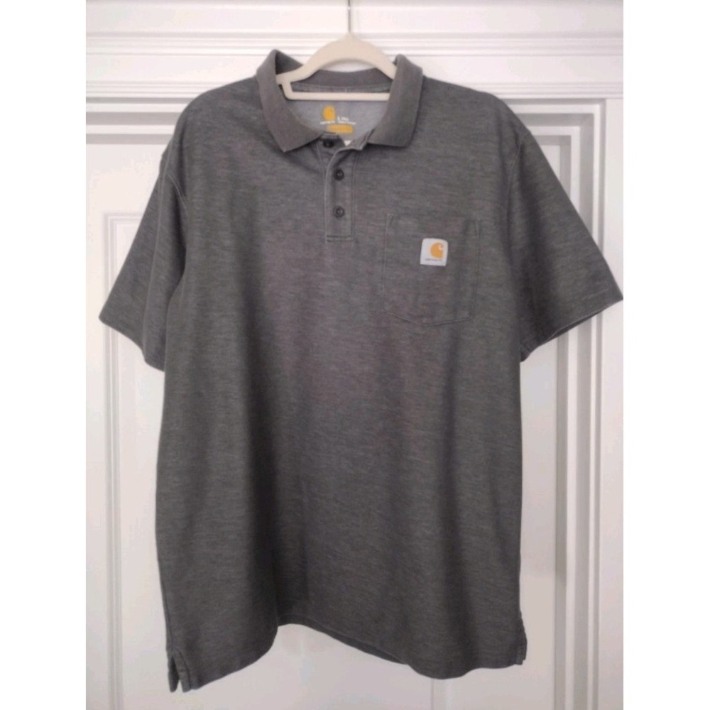 Carhartt Men's L Tall Original Fit Gray Polo Shirt Short Sleeve Pocket Collared